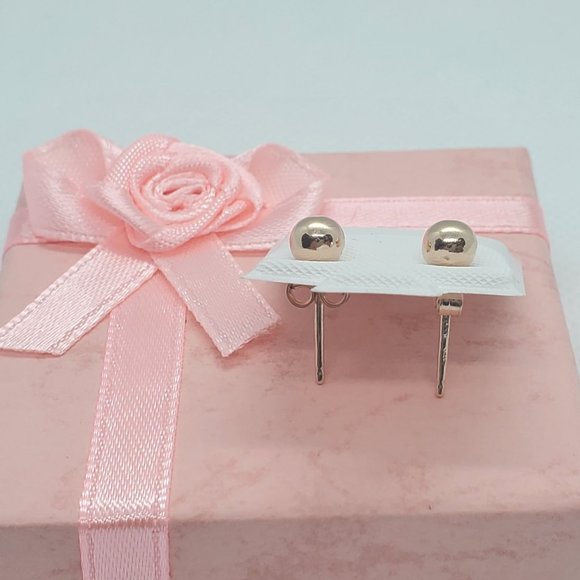 Silver 925 Rose Gold Plated Bead Stud Earrings - Picture 5 of 7